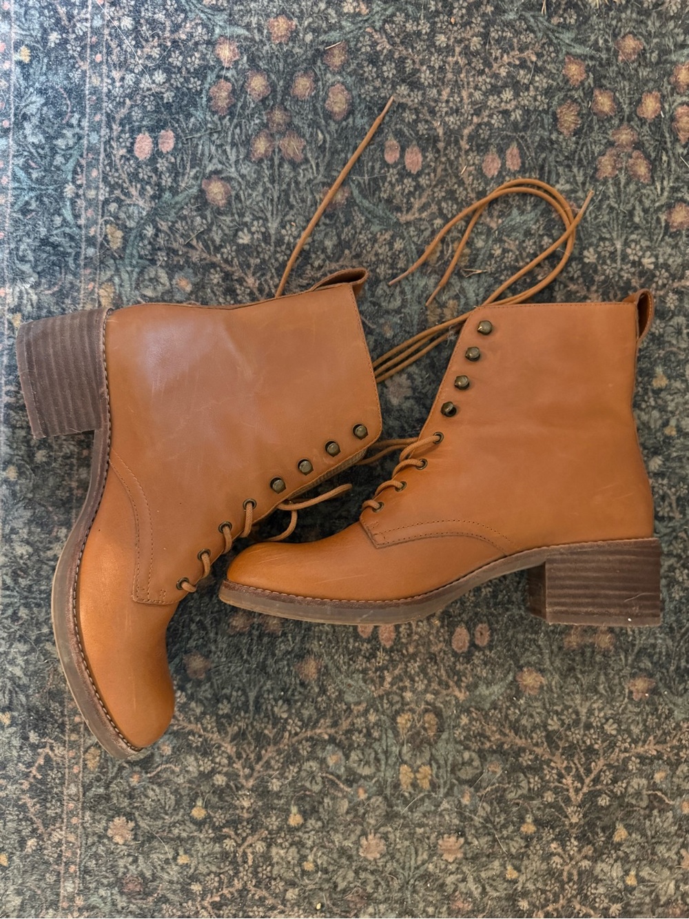 Madewell Cognac Lace-Up Leather Ankle Patti Boots
